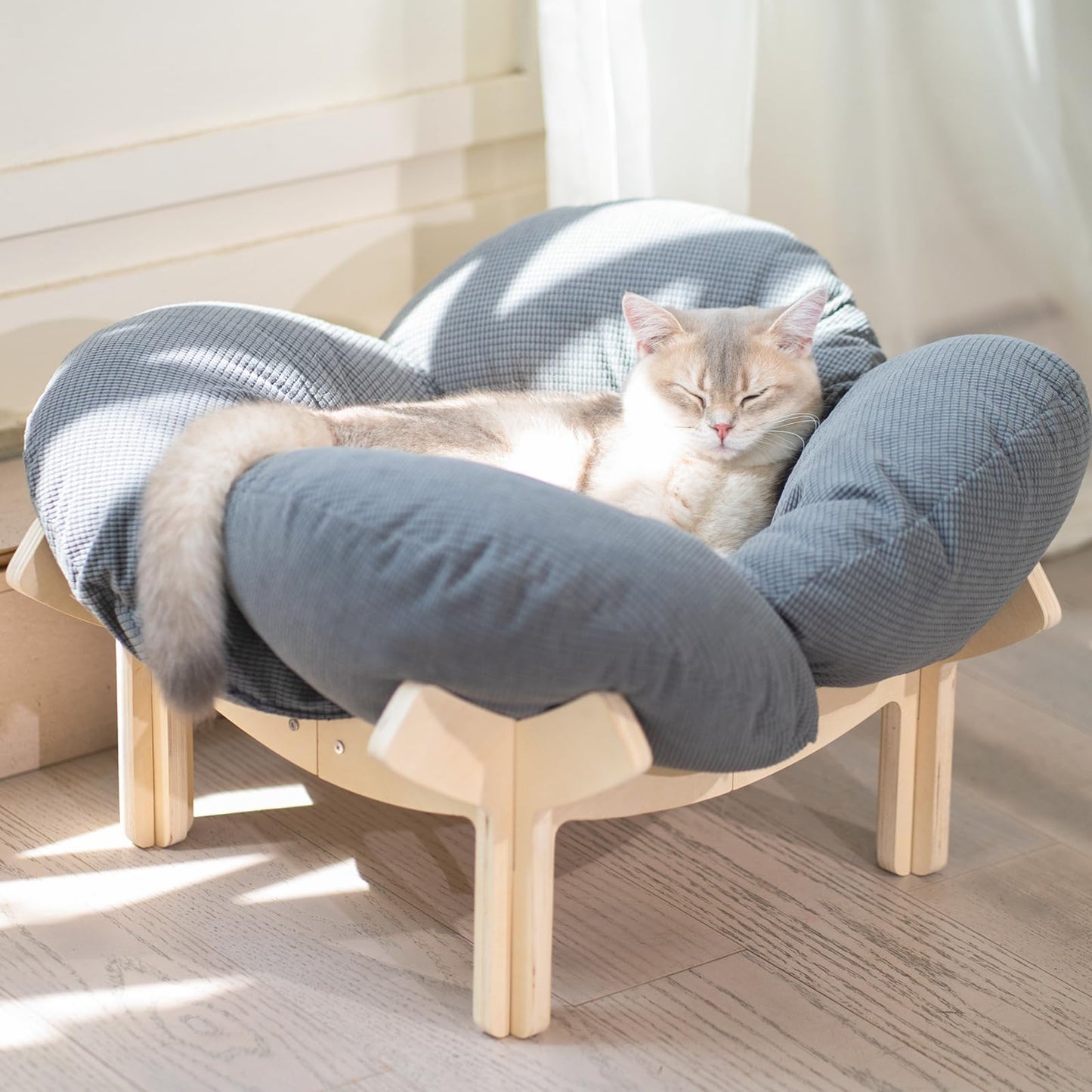 Elevated Wooden Cat Bed Sofa with Cushion Lounge Chair