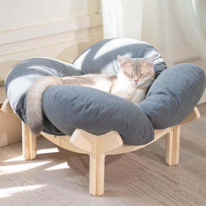 Elevated Wooden Cat Bed Sofa with Cushion Lounge Chair