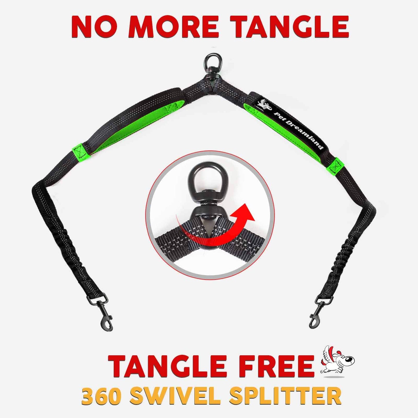 Double Dog Leash Coupler No Tangle Swivel