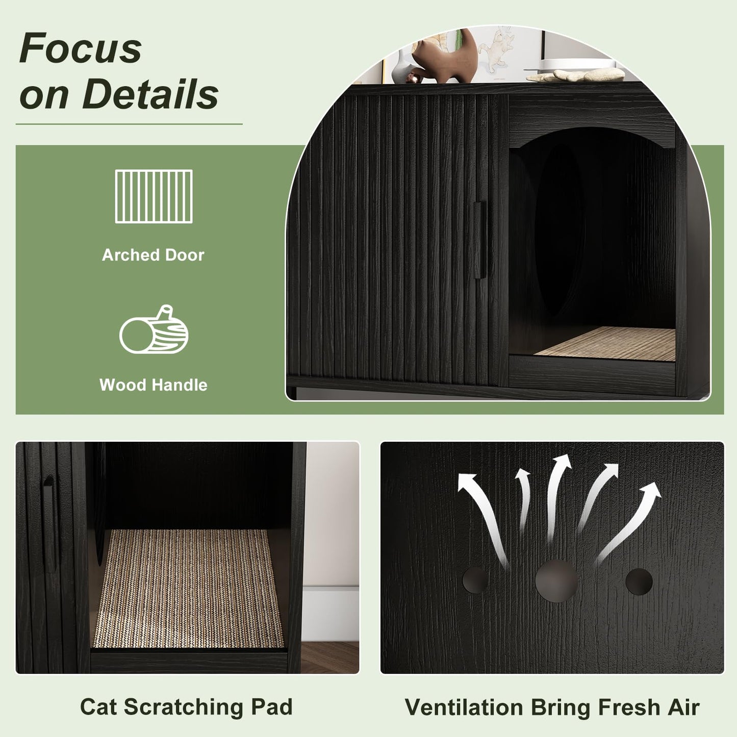 Hidden Cat Litter Box Furniture Cabinet with Scratcher