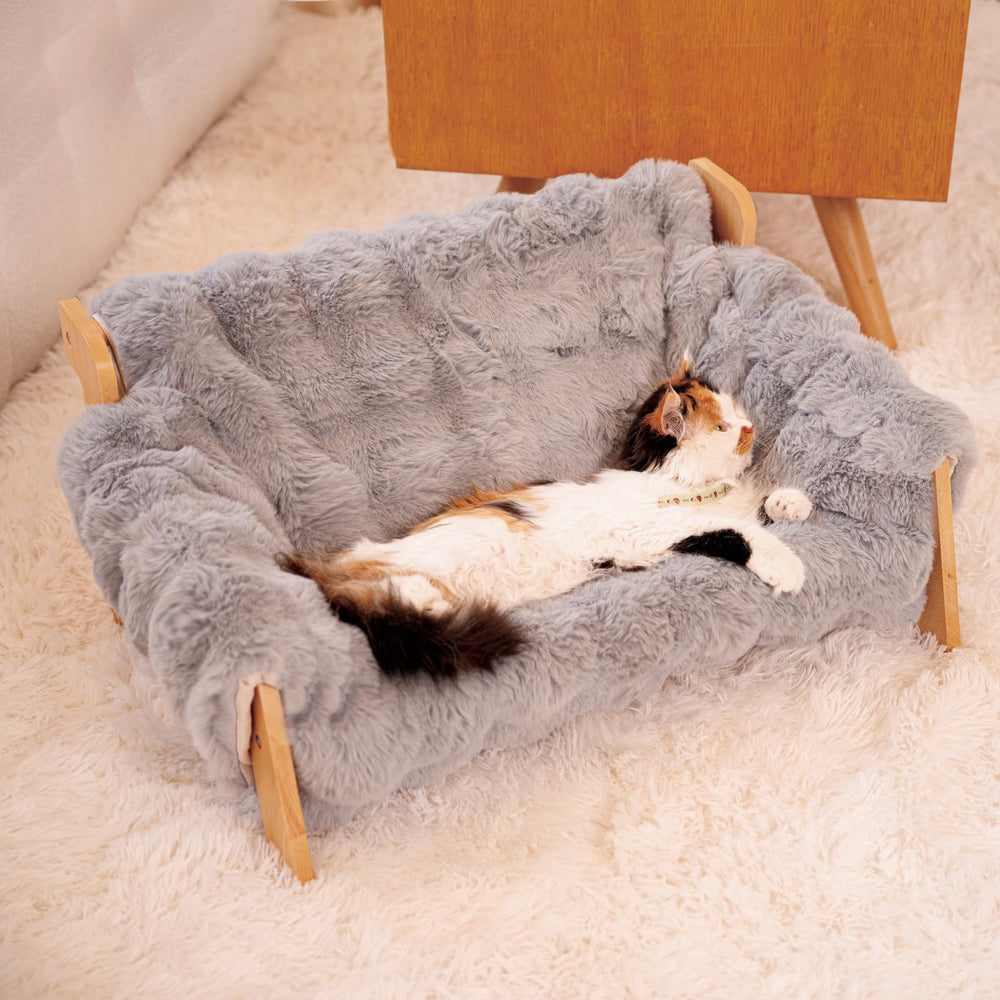 Elevated Cat Couch Bed Wooden Sofa with Washable Cover