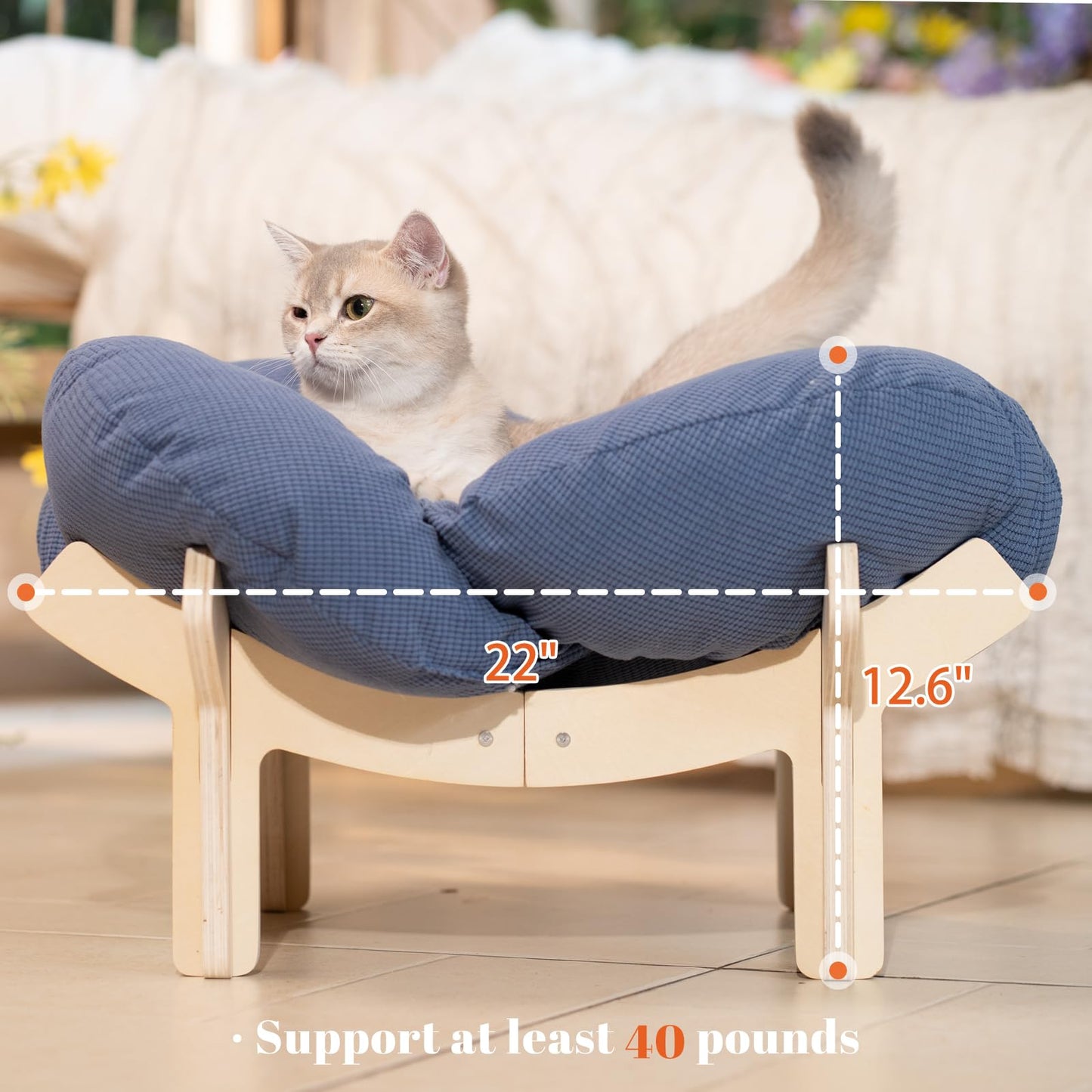 Elevated Wooden Cat Bed Sofa with Cushion Lounge Chair