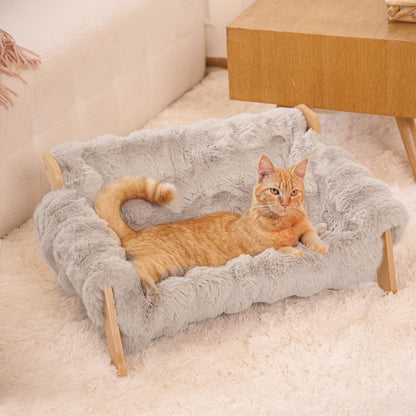Elevated Cat Couch Bed Wooden Sofa with Washable Cover