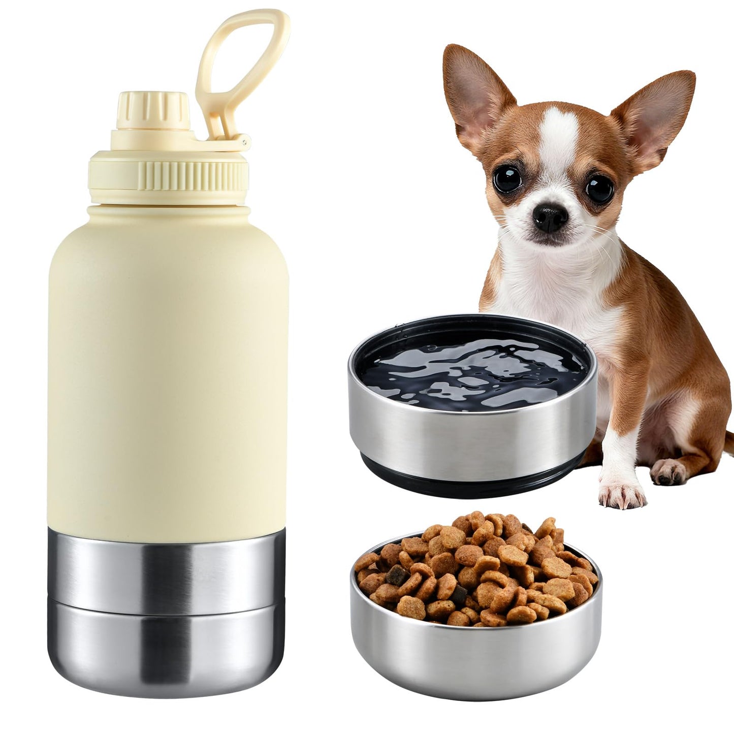 Insulated Dog Water Bottle with Dual Bowls 32oz