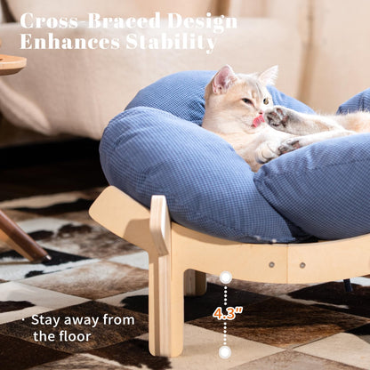 Elevated Wooden Cat Bed Sofa with Cushion Lounge Chair