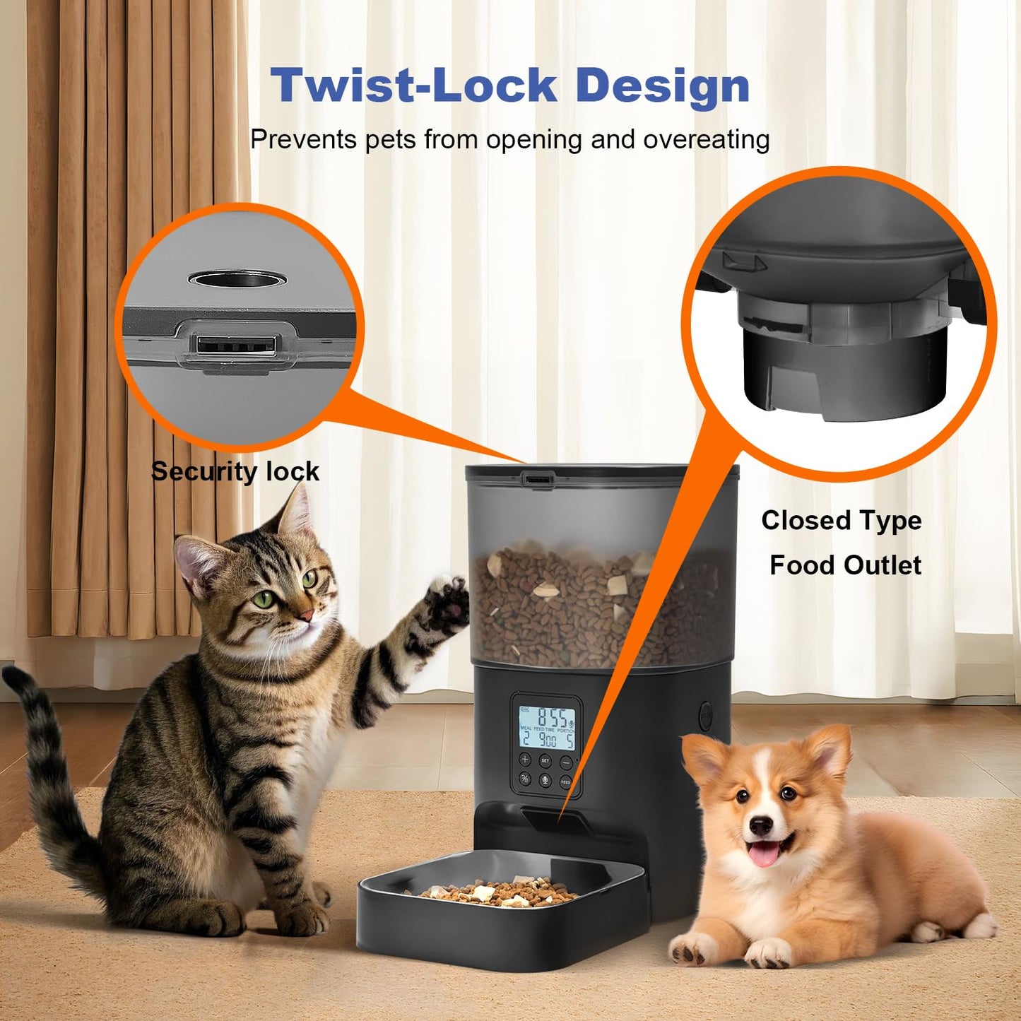 Automatic Cat Feeder with Voice Recording Timed Meals