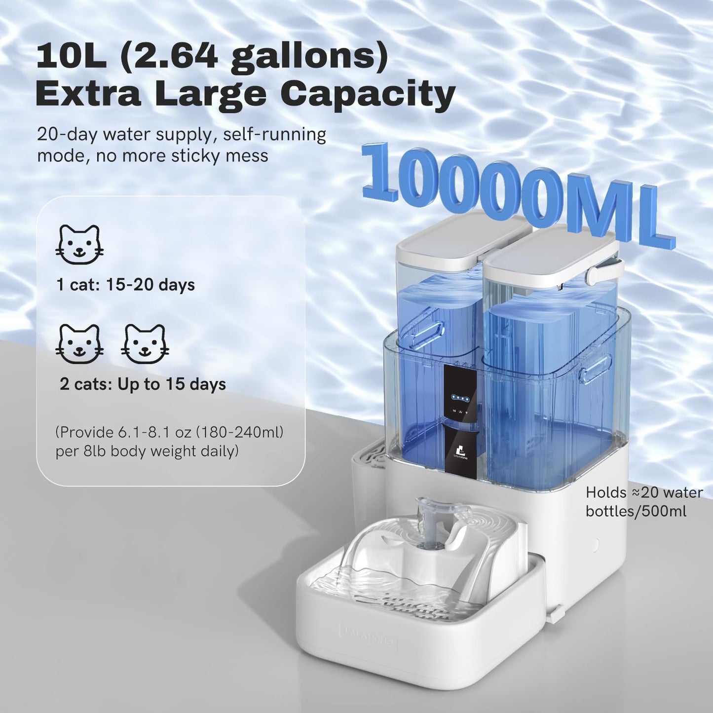 Smart 10L Cat Water Fountain App Control Filter System