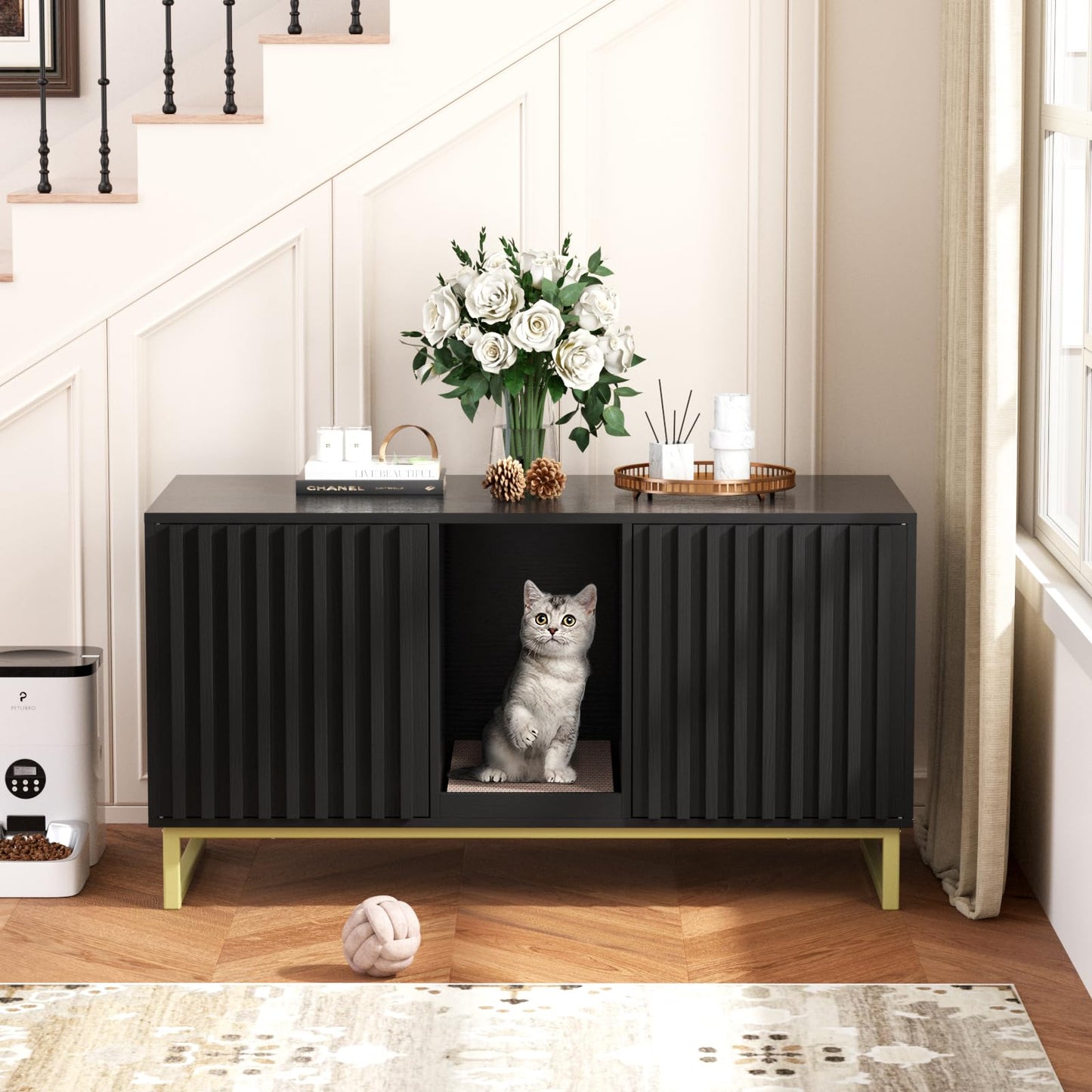 Hidden Cat Litter Box Enclosure Furniture Bench Cabinet