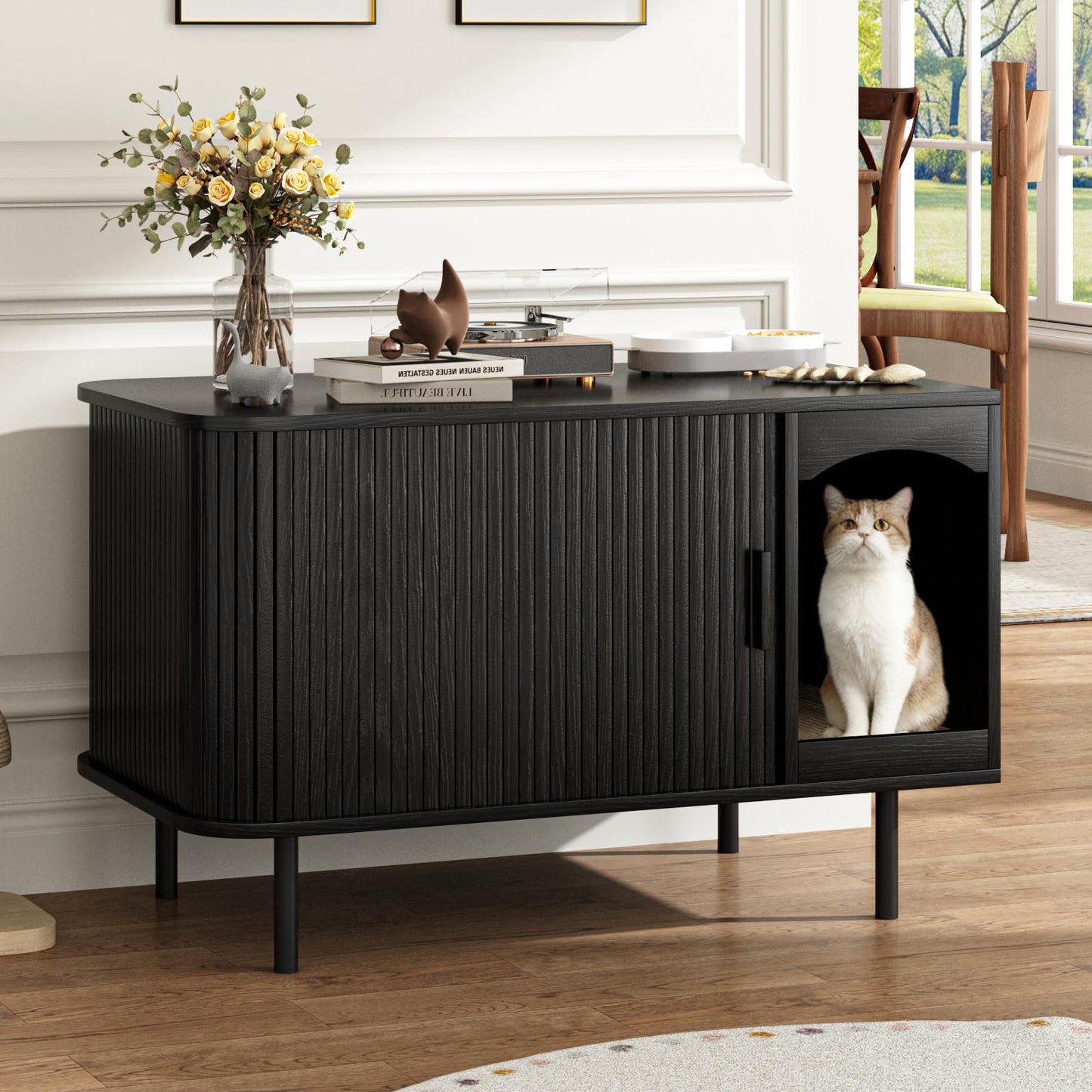 Hidden Cat Litter Box Furniture Cabinet with Scratcher