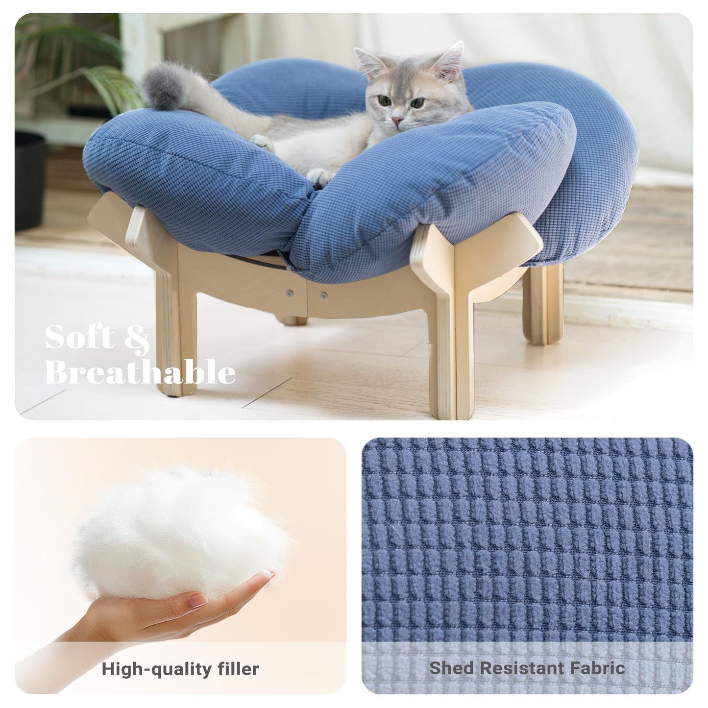 Elevated Wooden Cat Bed Sofa with Cushion Lounge Chair