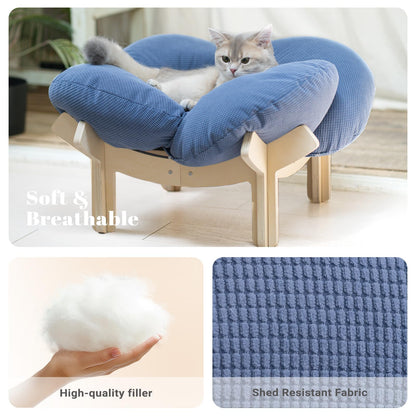 Elevated Wooden Cat Bed Sofa with Cushion Lounge Chair