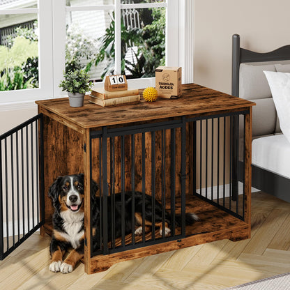 Dog Crate Furniture with Barn Door Heavy Duty Indoor