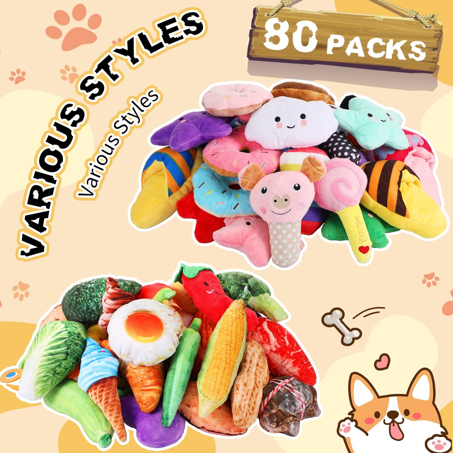 Bulk Squeaky Plush Dog Chew Toys for Puppies