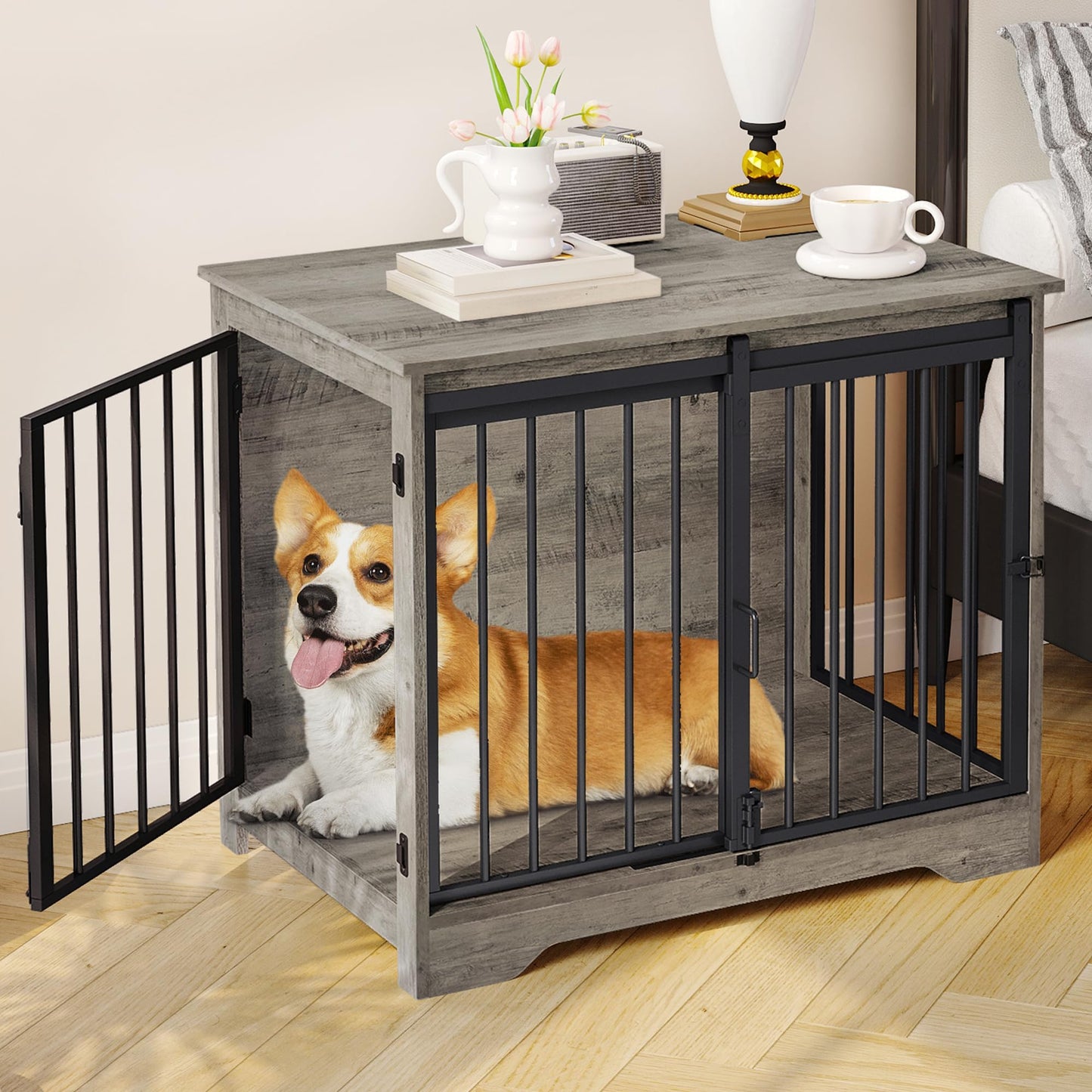 Dog Crate Furniture with Barn Door Heavy Duty Indoor