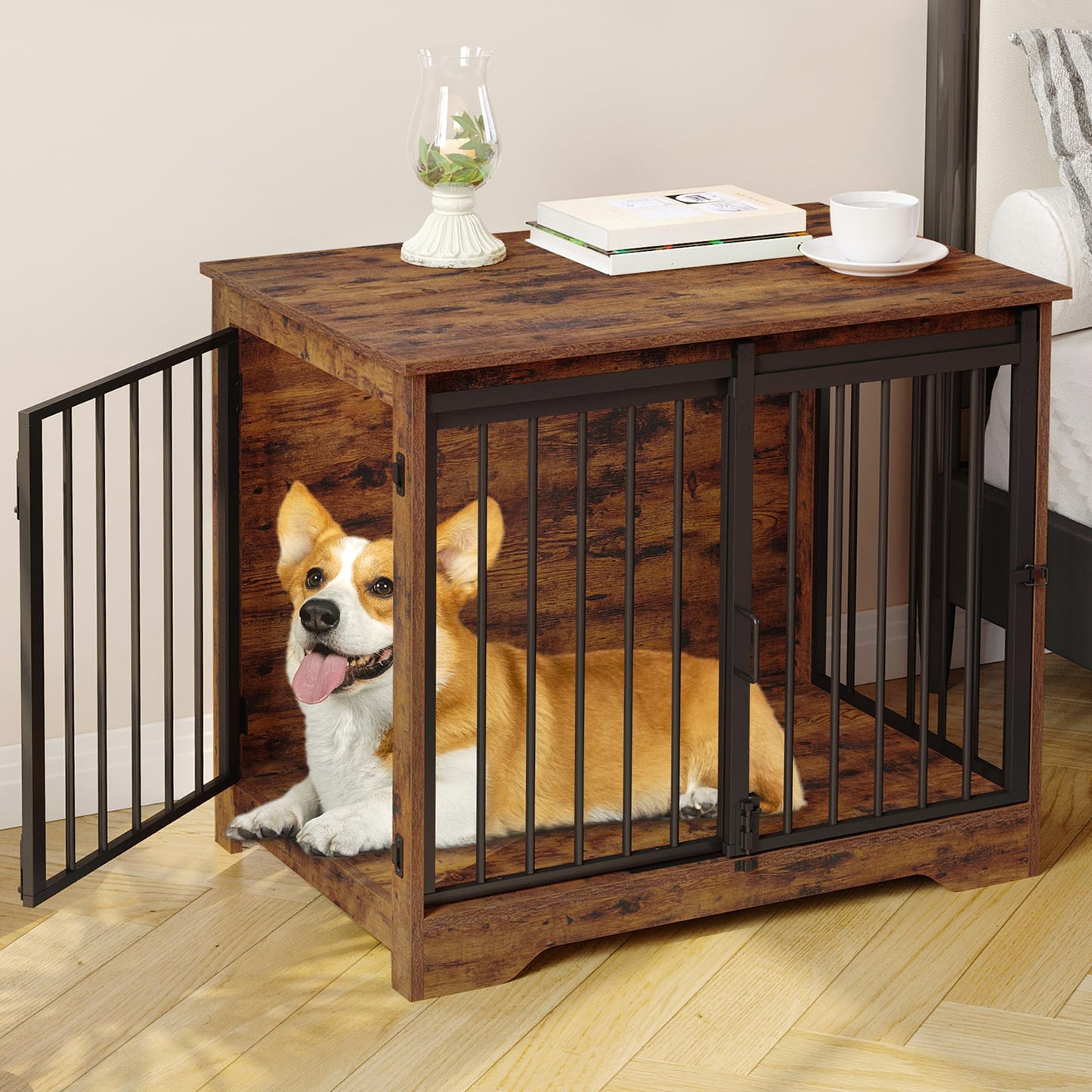 Dog Crate Furniture with Barn Door Heavy Duty Indoor