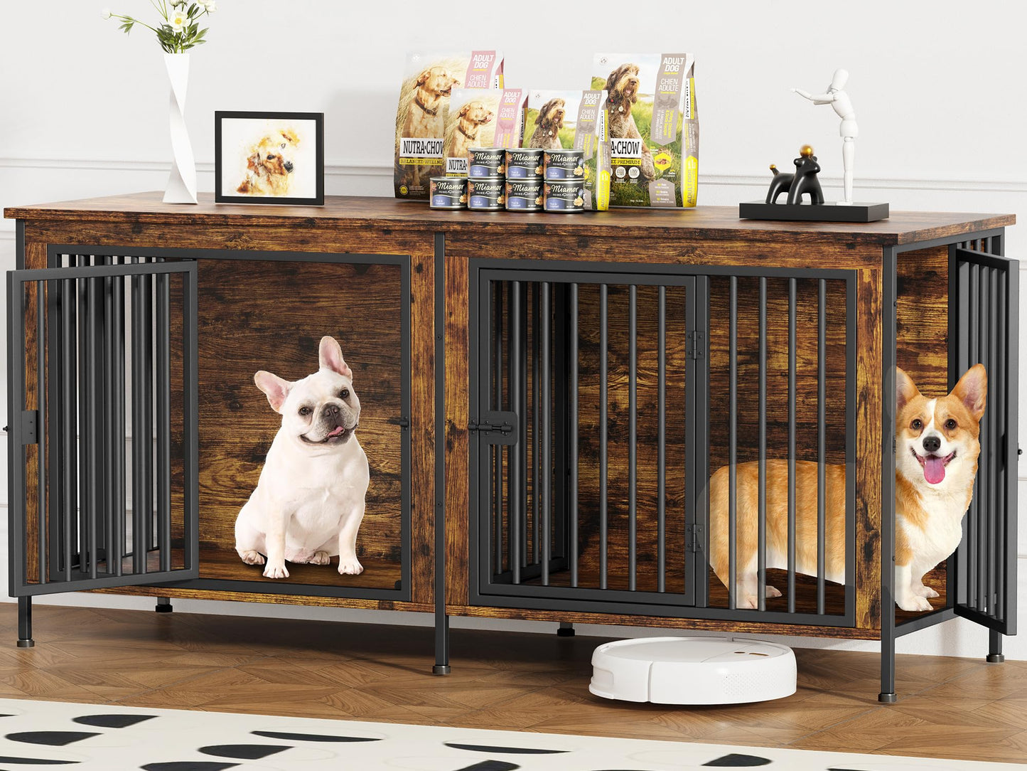 Dog Crate Furniture TV Stand Single or Double Kennel