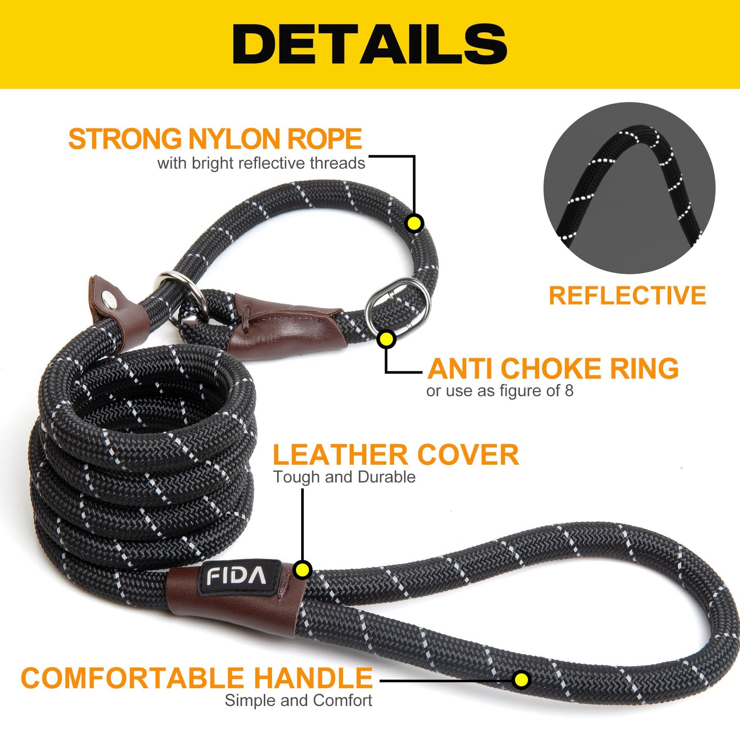 Reflective Slip Lead Dog Leash No Pull Training Rope