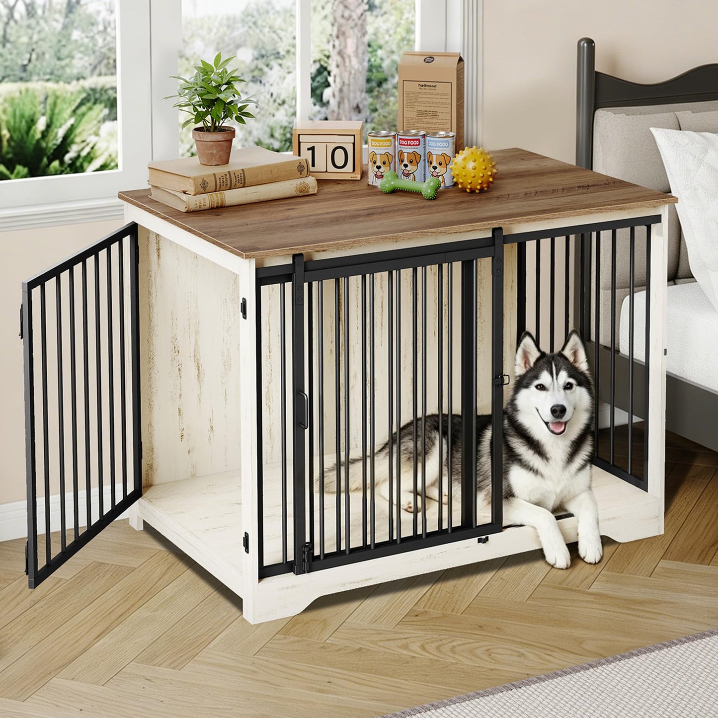 Dog Crate Furniture with Barn Door Heavy Duty Indoor