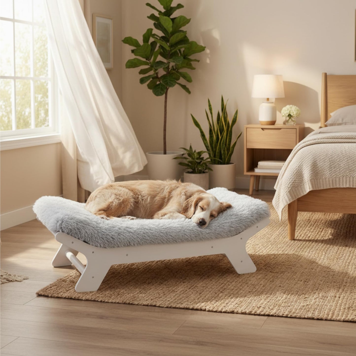 Wood Elevated Dog Bed Frame and Egg Crate Foam Mattress