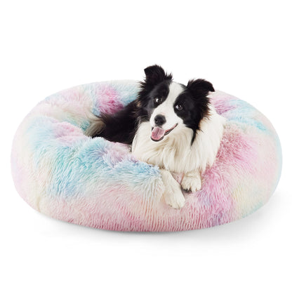 Calming Donut Dog Bed Faux Fur Anti Slip Washable