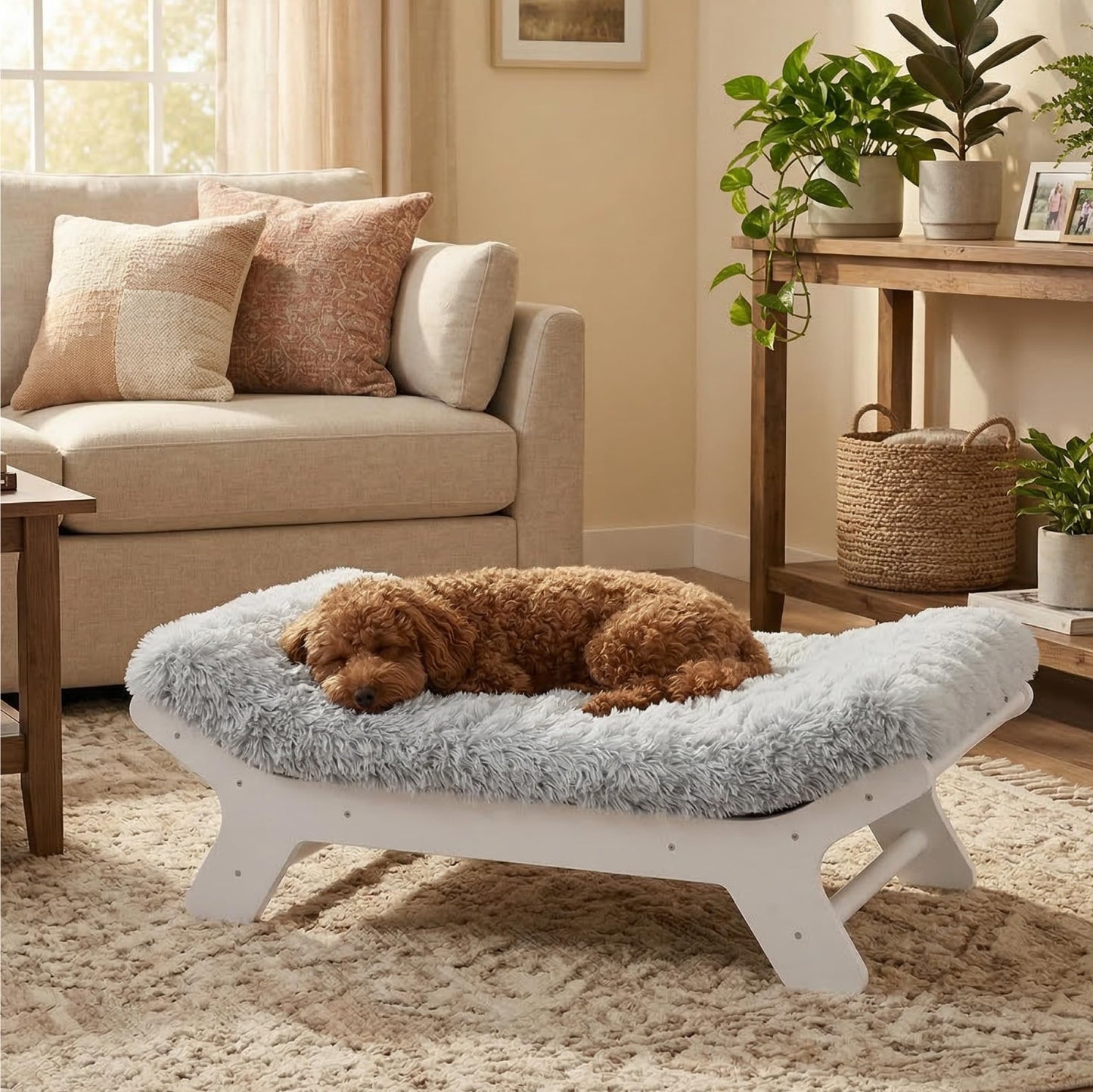Wood Elevated Dog Bed Frame and Egg Crate Foam Mattress