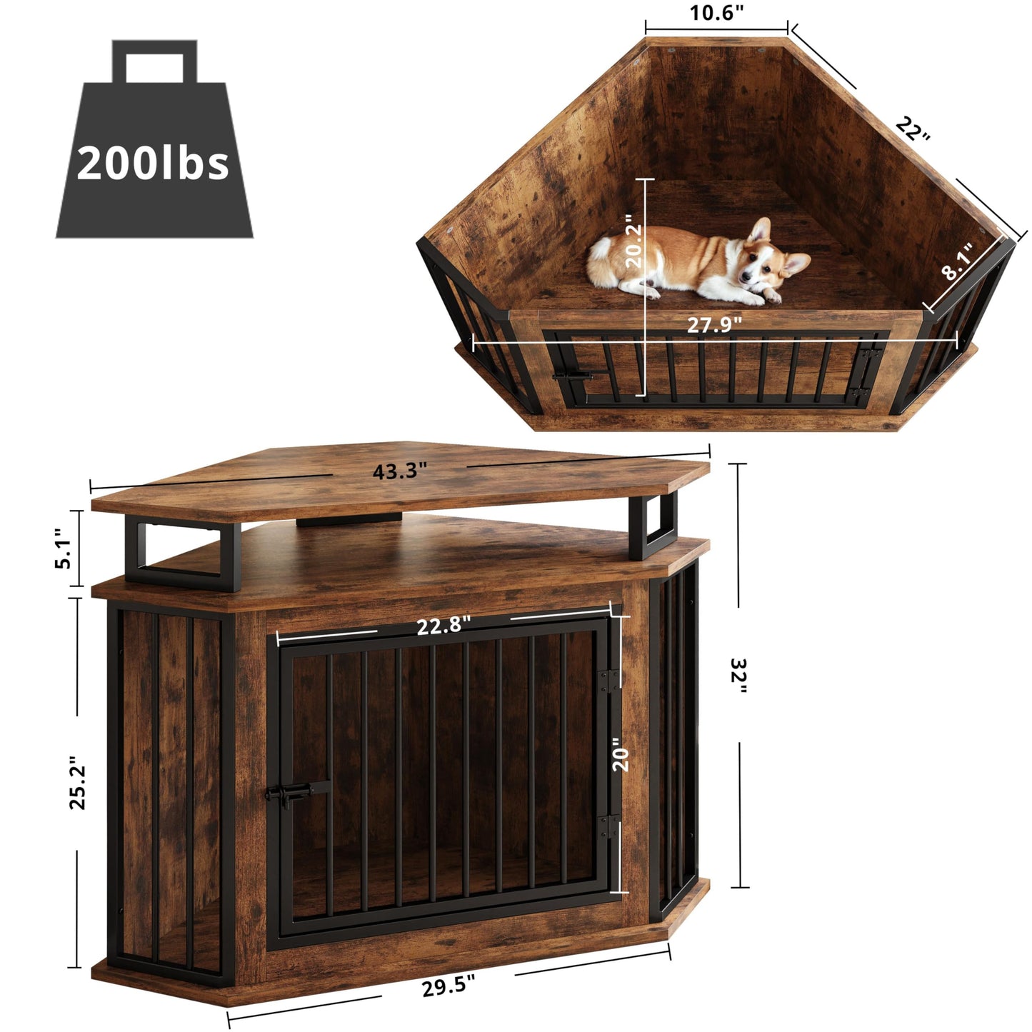 Corner Dog Crate Furniture with Storage Shelves