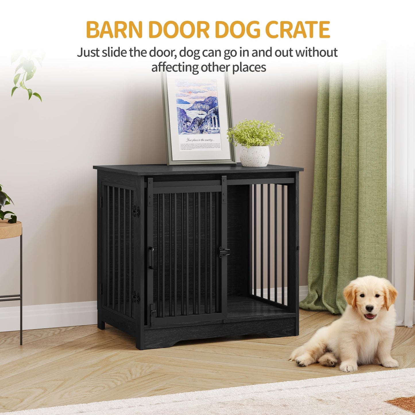 Dog Crate Furniture with Barn Door Heavy Duty Indoor