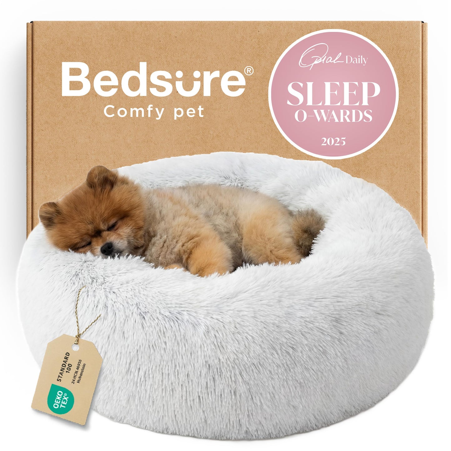 Calming Donut Dog Bed Faux Fur Anti Slip Washable