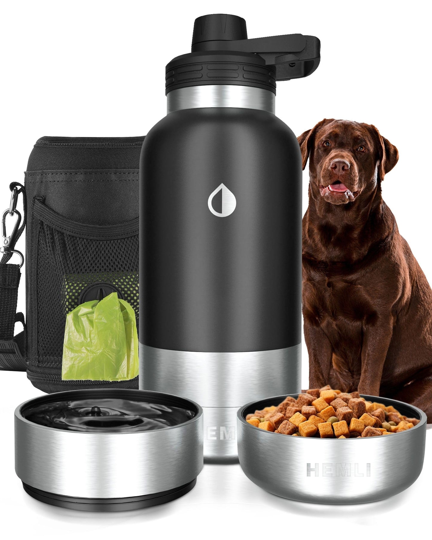 Stainless Steel Dog Travel Water Bottle Bowl Set Portable
