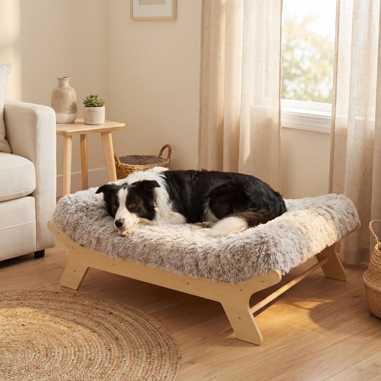 Wood Elevated Dog Bed Frame and Egg Crate Foam Mattress