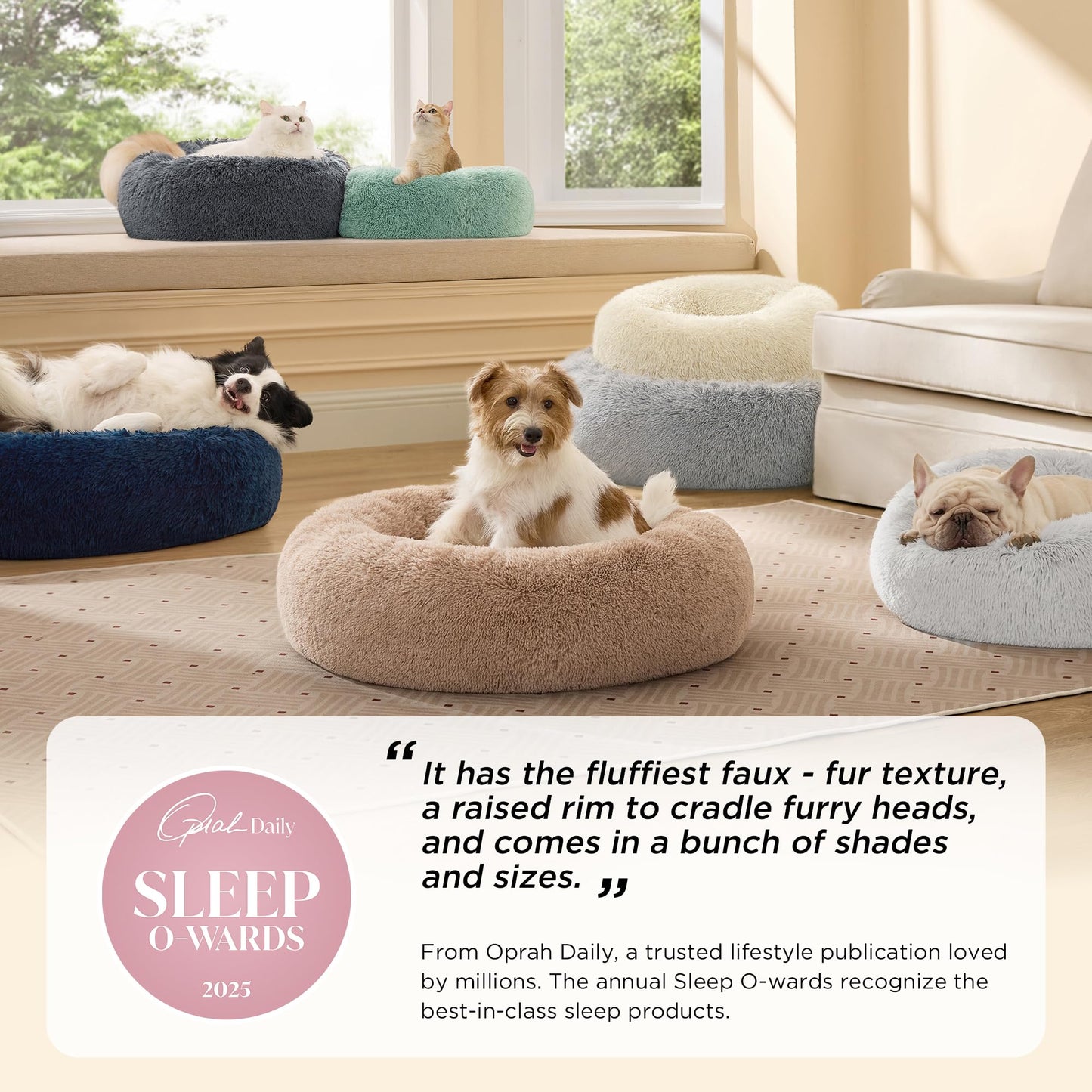 Calming Donut Dog Bed Faux Fur Anti Slip Washable