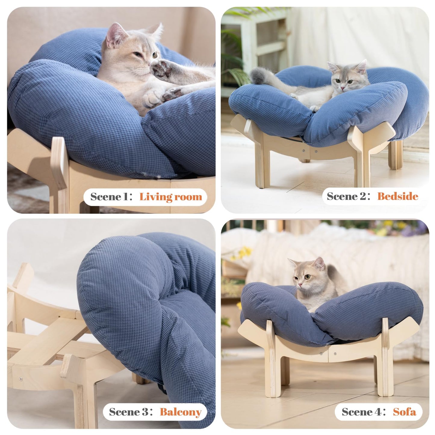 Elevated Wooden Cat Bed Sofa with Cushion Lounge Chair