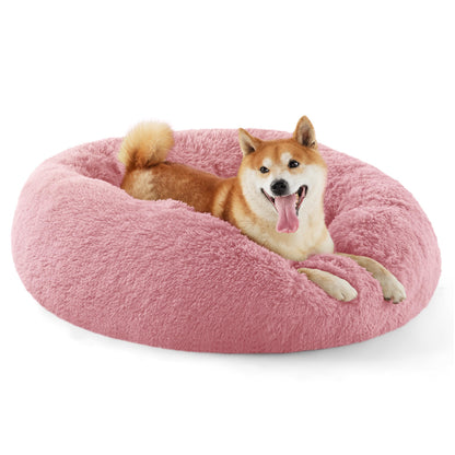 Calming Donut Dog Bed Faux Fur Anti Slip Washable