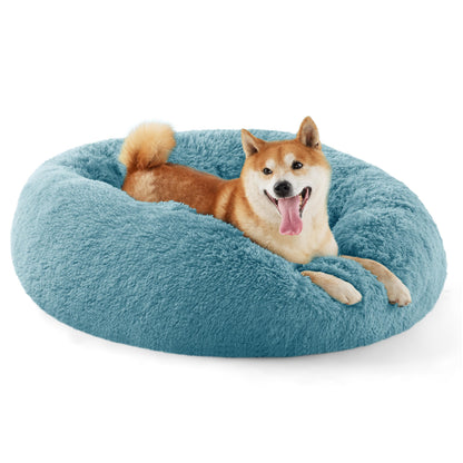 Calming Donut Dog Bed Faux Fur Anti Slip Washable