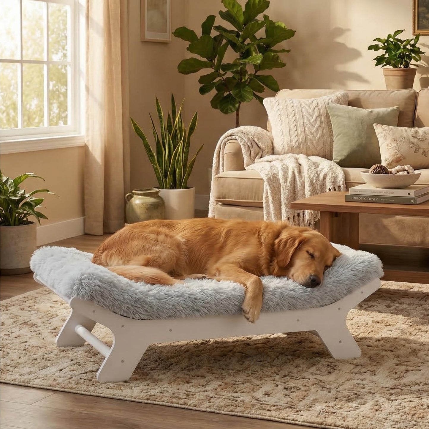 Wood Elevated Dog Bed Frame and Egg Crate Foam Mattress