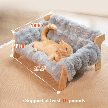 Elevated Cat Couch Bed Wooden Sofa with Washable Cover