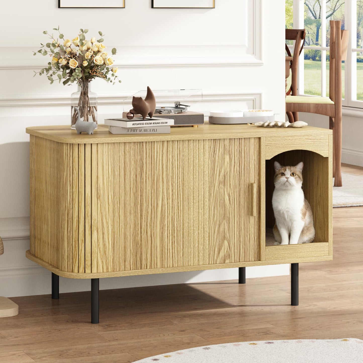 Hidden Cat Litter Box Furniture Cabinet with Scratcher