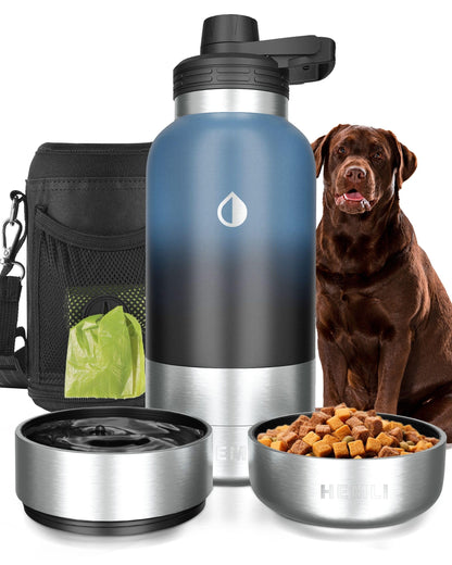 Stainless Steel Dog Travel Water Bottle Bowl Set Portable