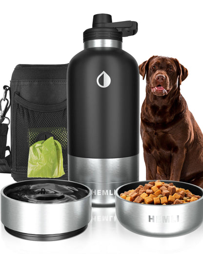 Stainless Steel Dog Travel Water Bottle Bowl Set Portable