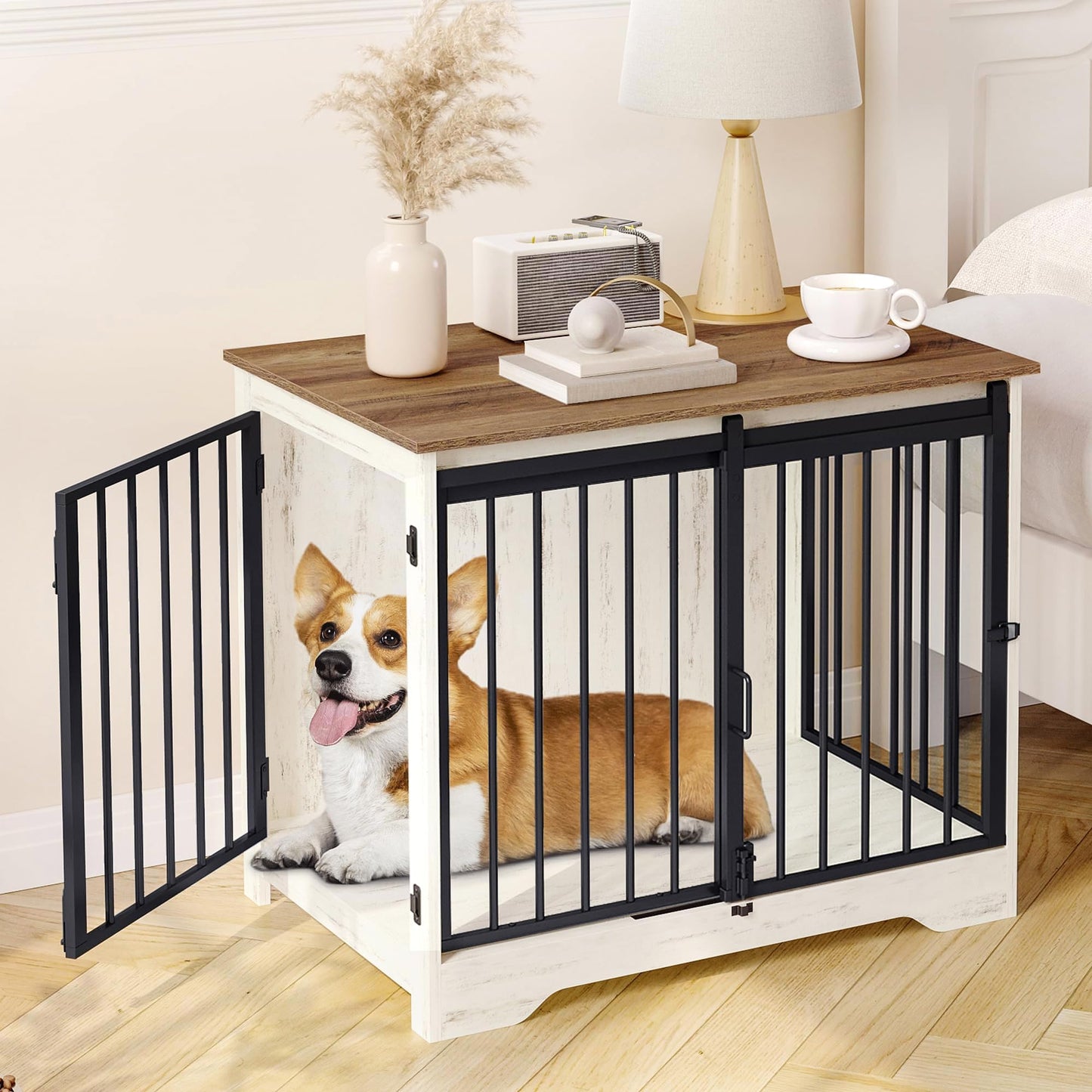 Dog Crate Furniture with Barn Door Heavy Duty Indoor