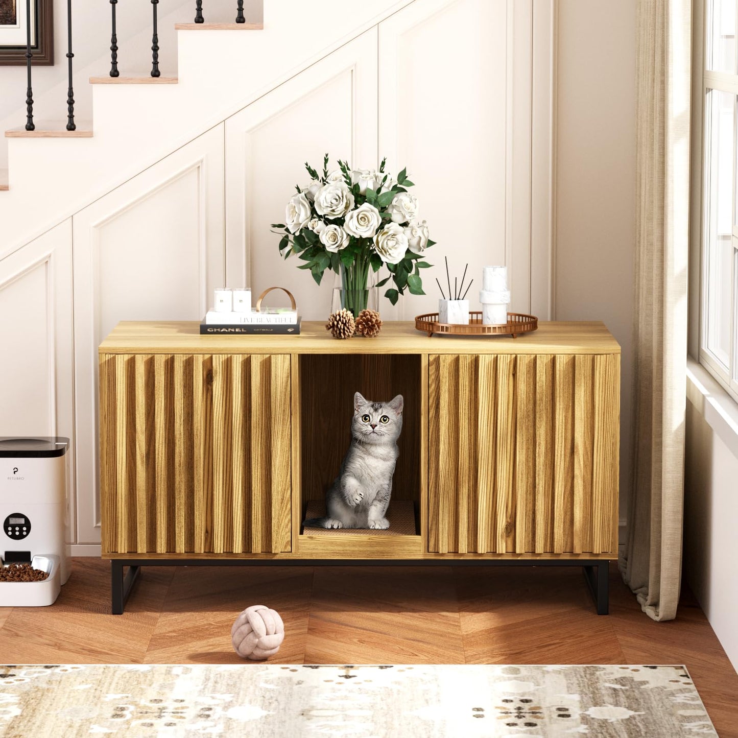 Hidden Cat Litter Box Enclosure Furniture Bench Cabinet