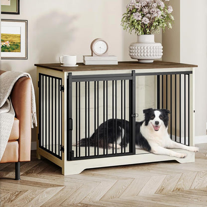 Dog Crate Furniture with Barn Door Heavy Duty Indoor