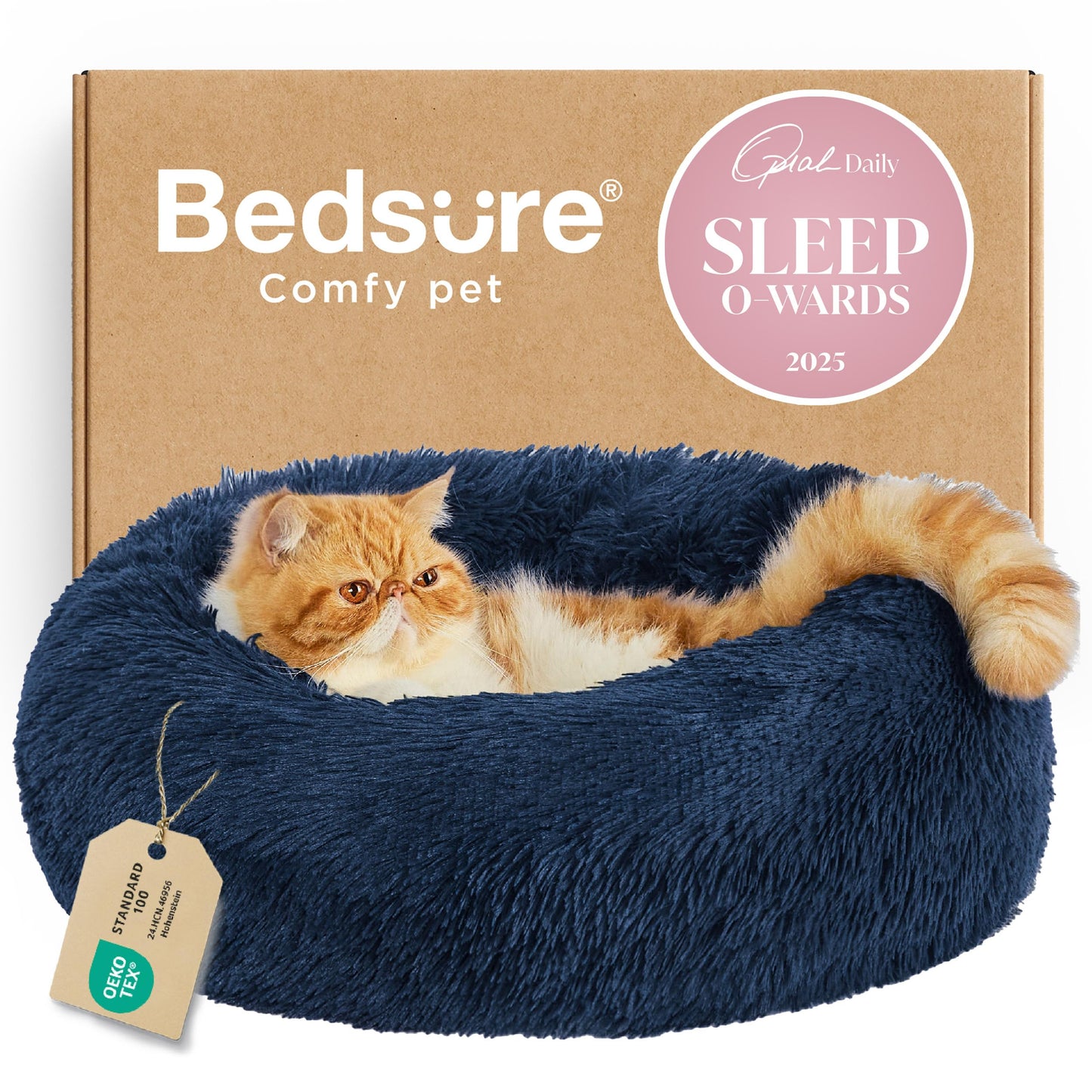 Calming Donut Dog Bed Faux Fur Anti Slip Washable
