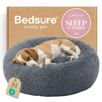 Calming Donut Dog Bed Faux Fur Anti Slip Washable