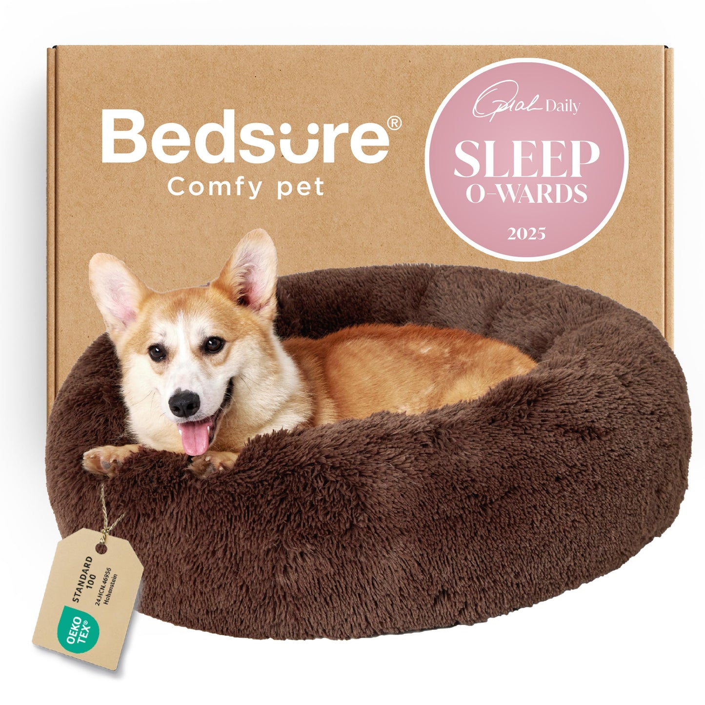 Calming Donut Dog Bed Faux Fur Anti Slip Washable