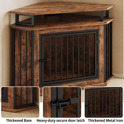 Corner Dog Crate Furniture with Storage Shelves