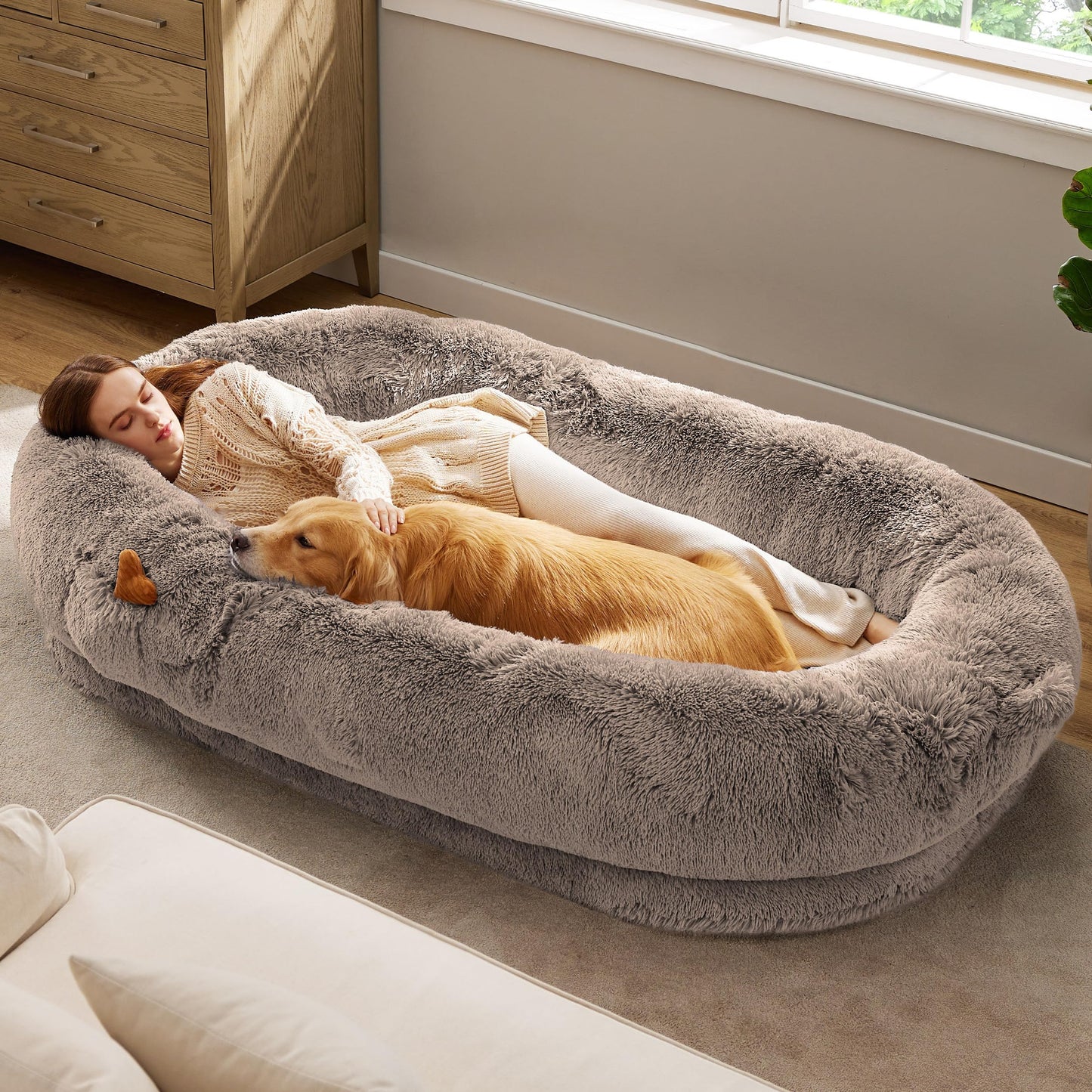 Calming Donut Dog Bed Faux Fur Anti Slip Washable