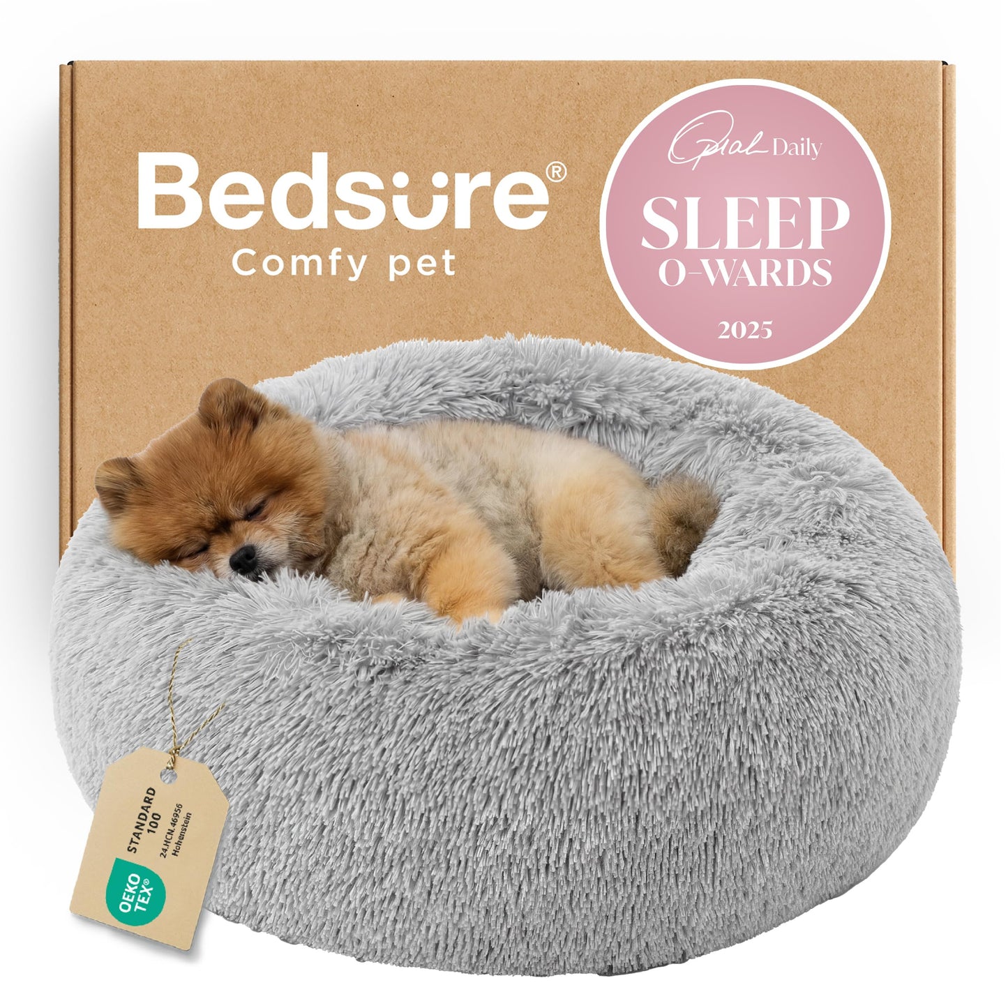 Calming Donut Dog Bed Faux Fur Anti Slip Washable