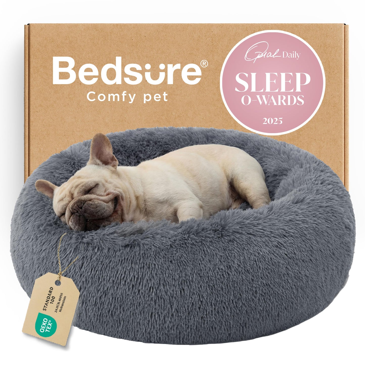 Calming Donut Dog Bed Faux Fur Anti Slip Washable