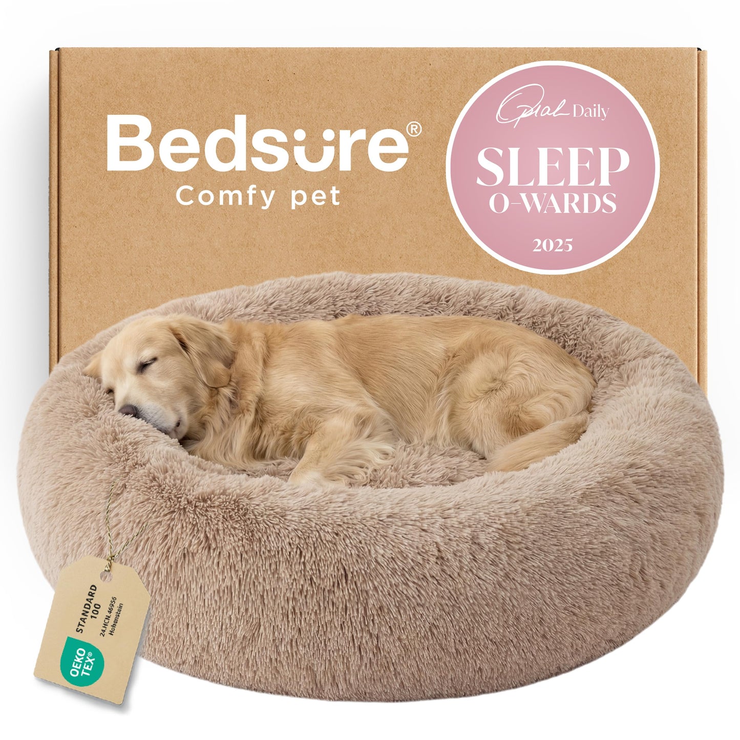 Calming Donut Dog Bed Faux Fur Anti Slip Washable